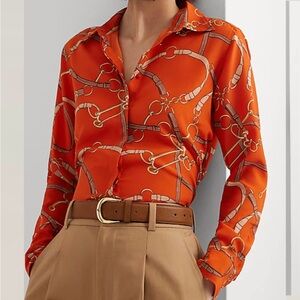 LAUREN RALPH LAUREN Belting-Print Crepe Shirt SIZE S NWT